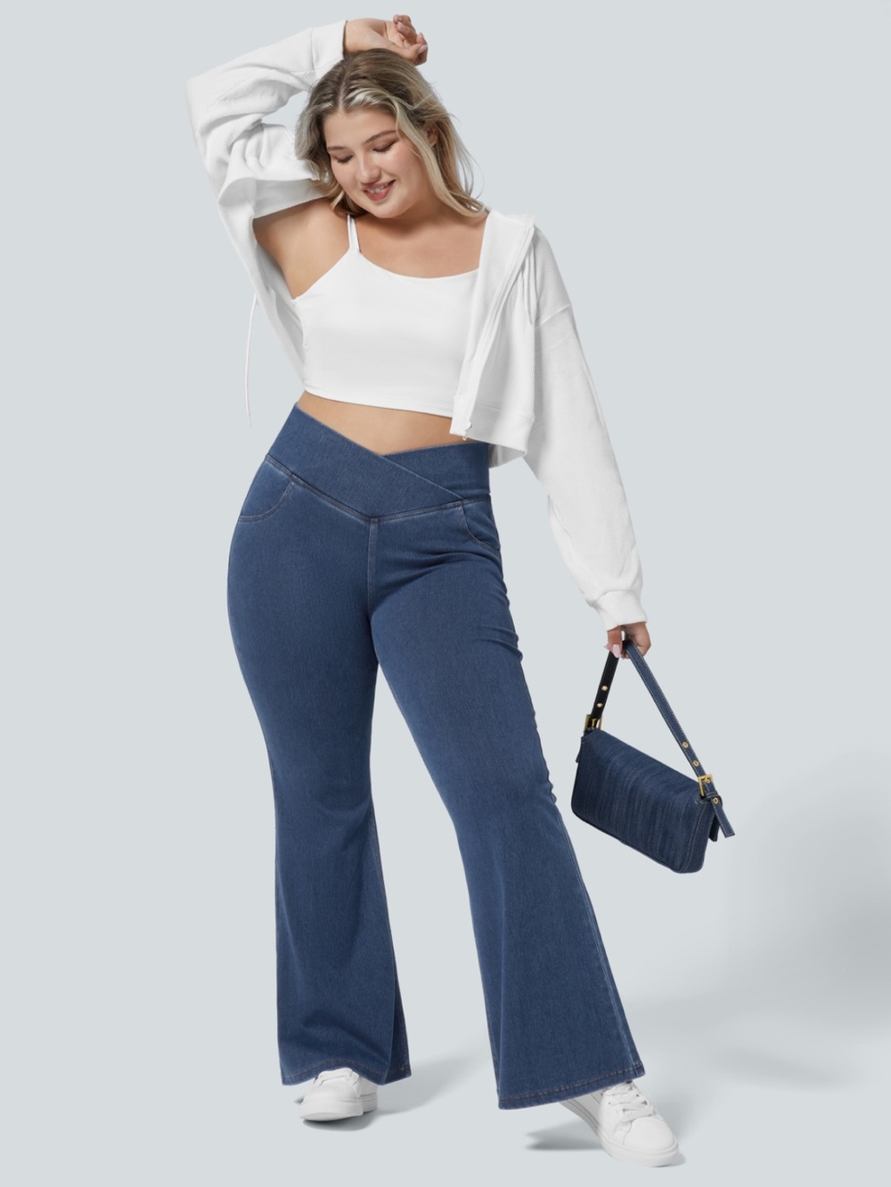 Halara Cross Women's High-Waisted Flare Jeans - Blue 2X
